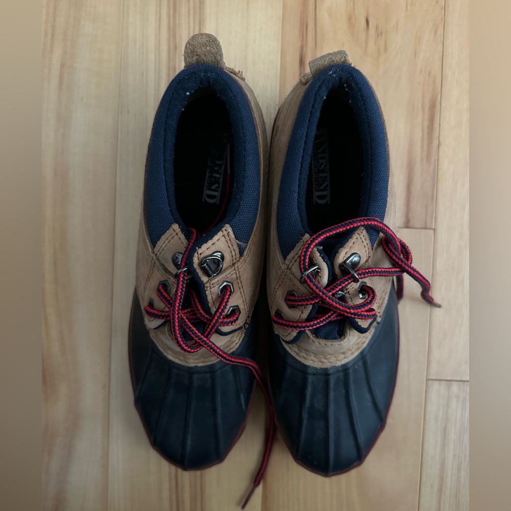Vintage Lands End 1965 Tan and navy Duck boots low top